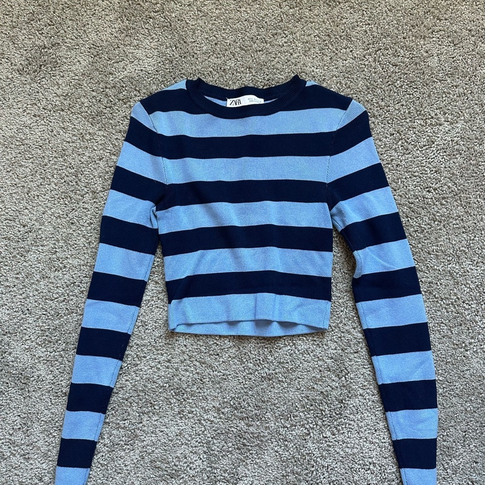 Zara Blue Striped Long Sleeve Top